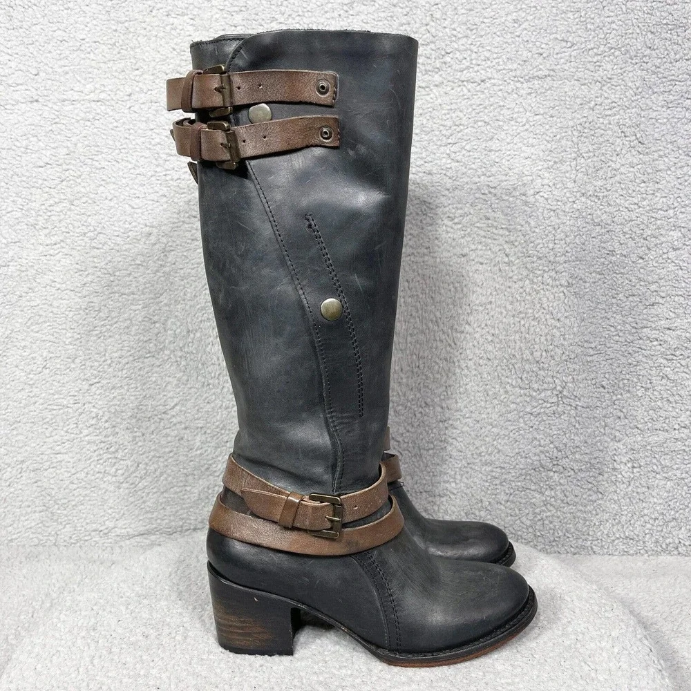 Freebird Clive Womens Size 7 Tall Boots Black Leather Distressed Side Zip